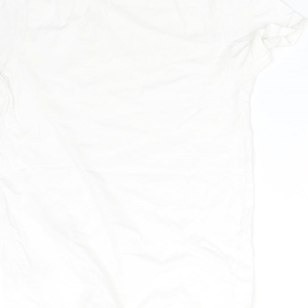 M&S Girls White  Cotton Basic T-Shirt Size 7-8 Years Round Neck