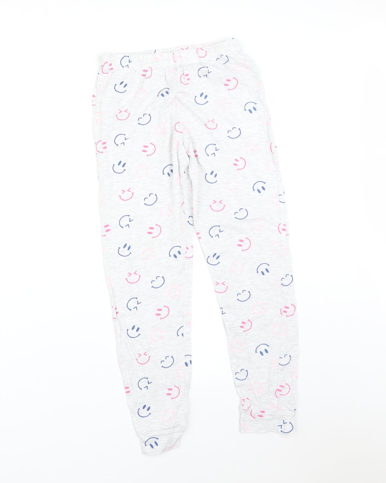 F&F Girls Grey Solid Cotton  Pyjama Pants Size 9-10 Years   - SMILEY FACE