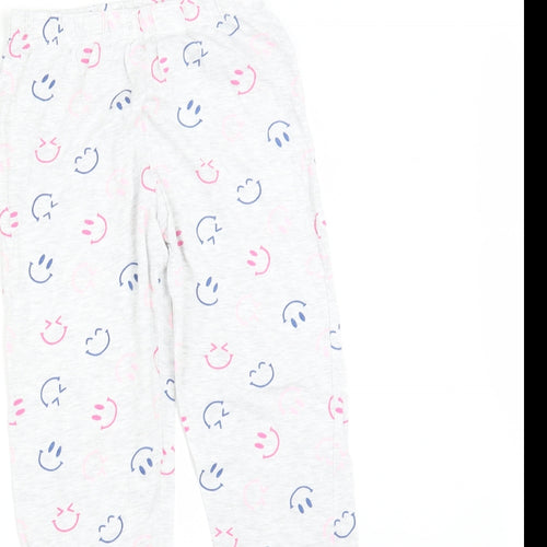 F&F Girls Grey Solid Cotton  Pyjama Pants Size 9-10 Years   - SMILEY FACE