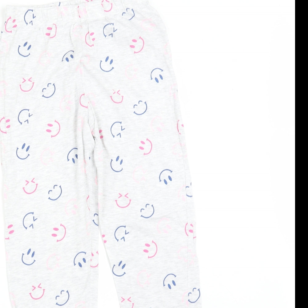 F&F Girls Grey Solid Cotton  Pyjama Pants Size 9-10 Years   - SMILEY FACE