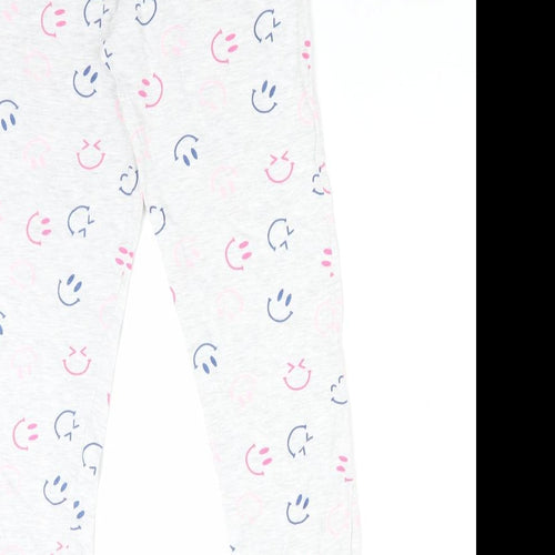 F&F Girls Grey Solid Cotton  Pyjama Pants Size 9-10 Years   - SMILEY FACE