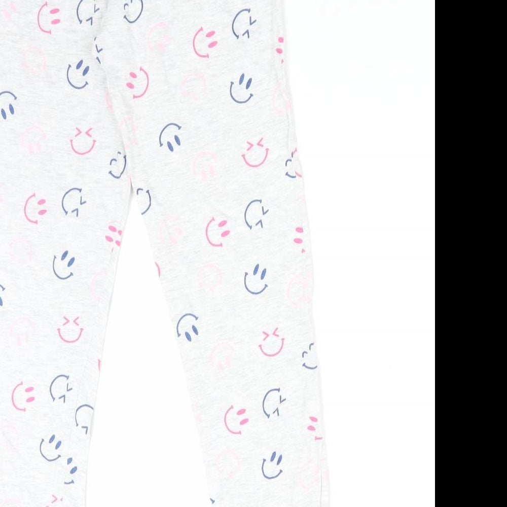 F&F Girls Grey Solid Cotton  Pyjama Pants Size 9-10 Years   - SMILEY FACE
