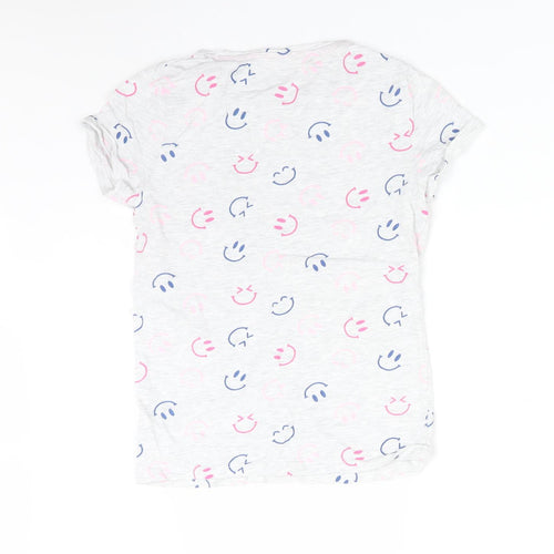 F&F Girls Grey Solid Cotton  Pyjama Top Size 9-10 Years   - SMILEY FACE