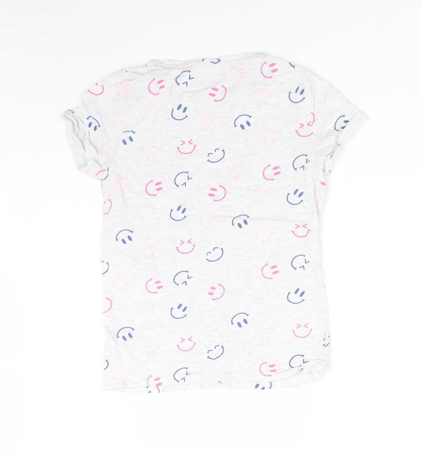 F&F Girls Grey Solid Cotton  Pyjama Top Size 9-10 Years   - SMILEY FACE