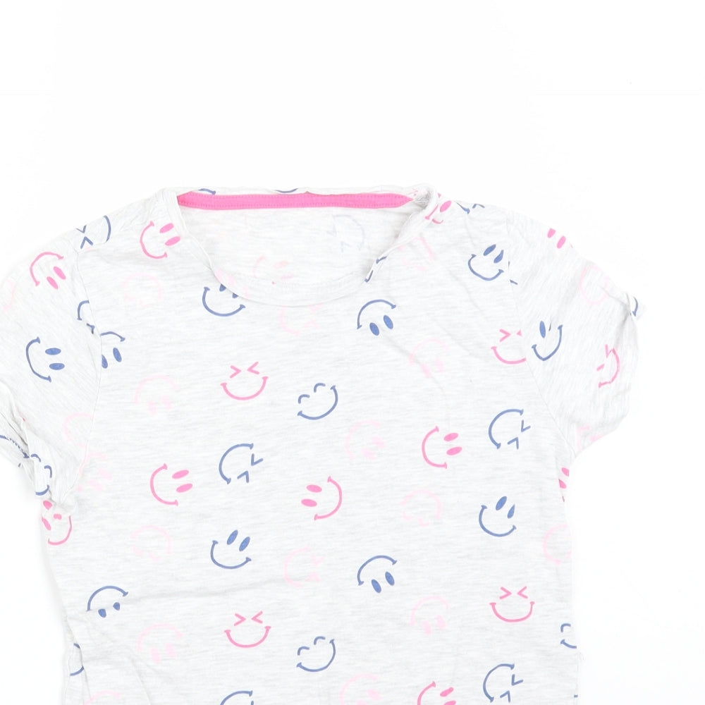 F&F Girls Grey Solid Cotton  Pyjama Top Size 9-10 Years   - SMILEY FACE