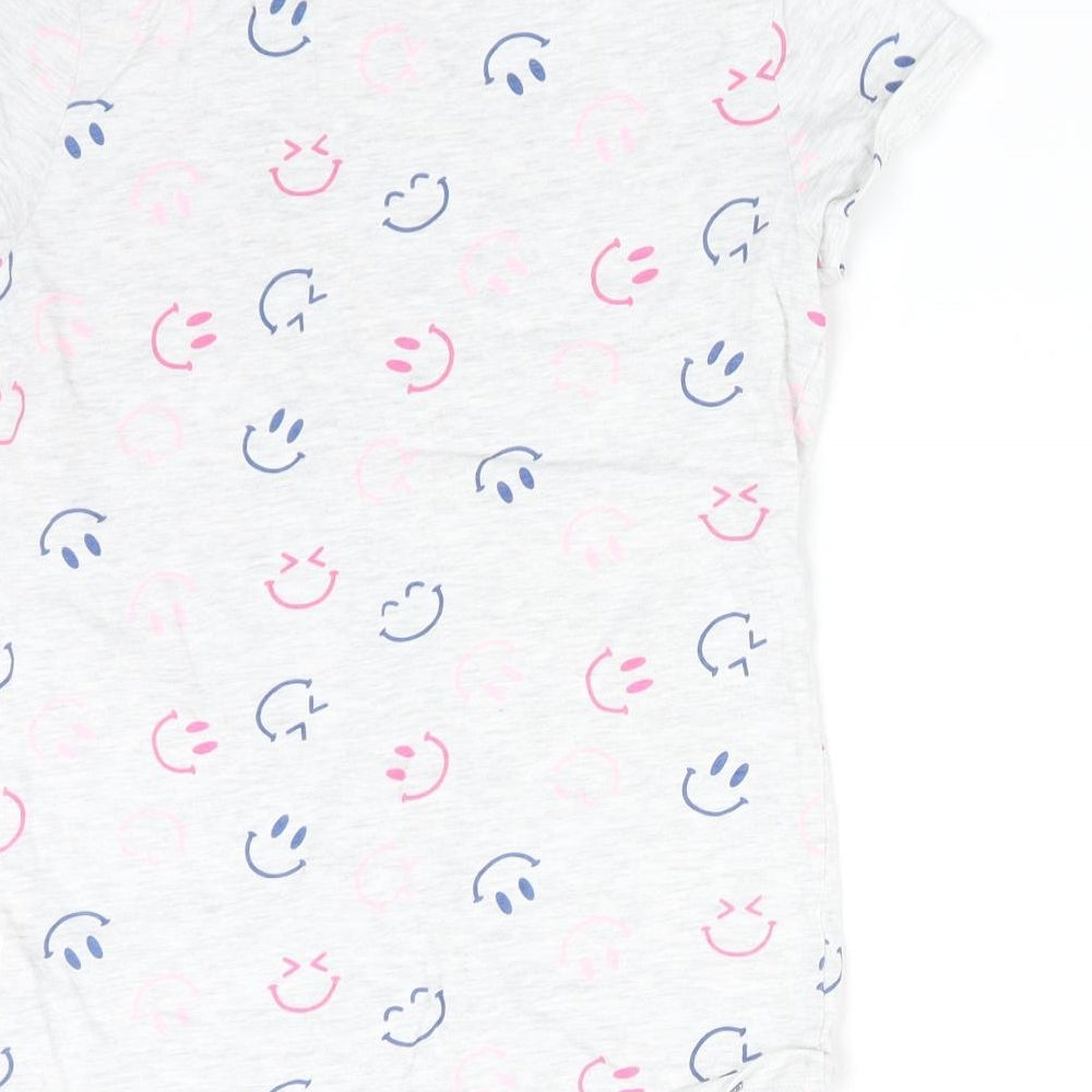 F&F Girls Grey Solid Cotton  Pyjama Top Size 9-10 Years   - SMILEY FACE