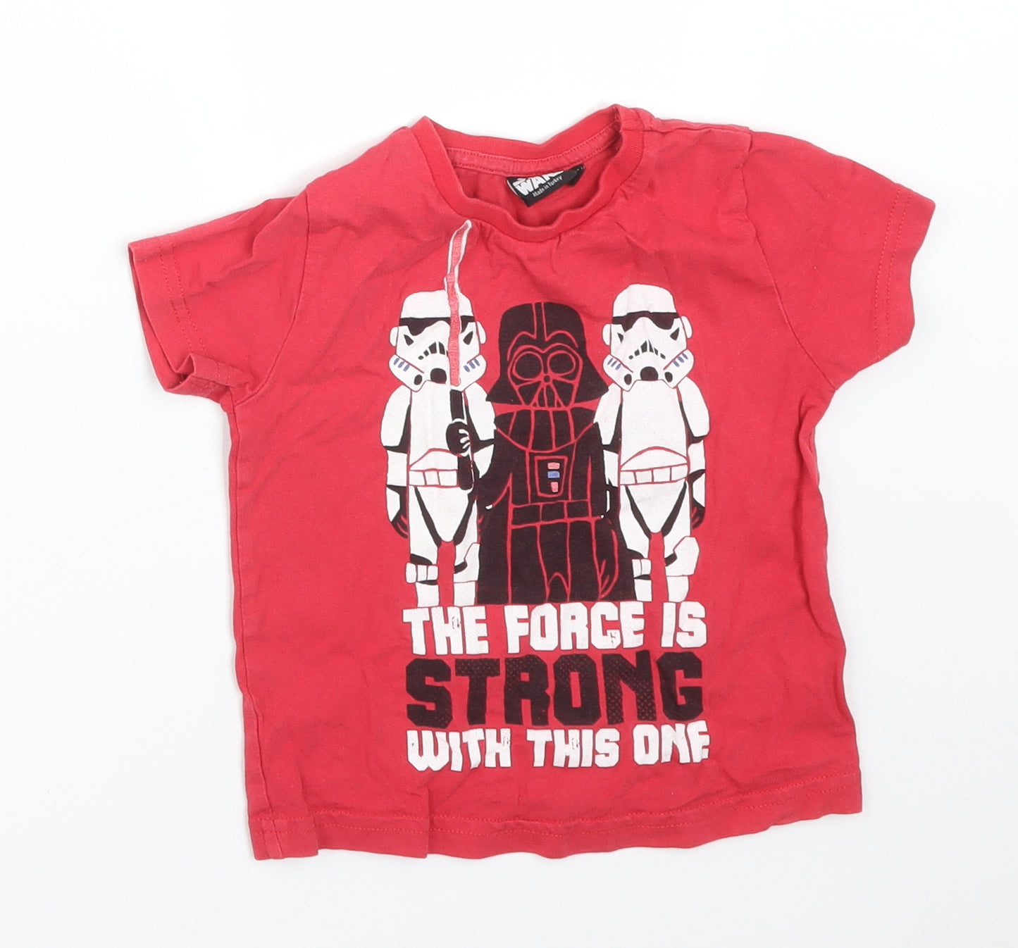 Primark Baby Red  Cotton Basic T-Shirt Size 18-24 Months Round Neck  - STAR WARS THE FORCE IS STRONG WITH THIS ONE