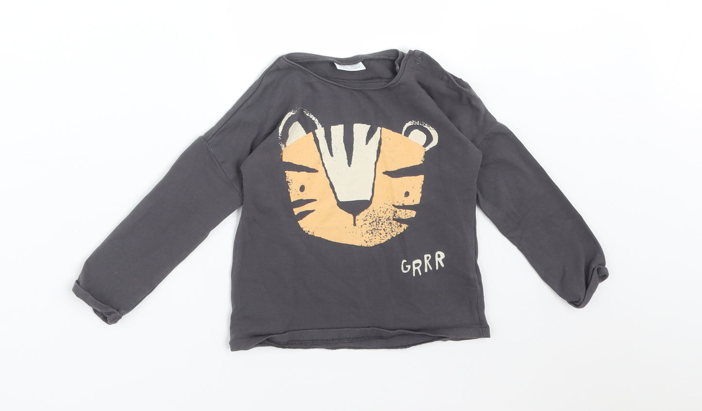 NEXT Baby Grey  Cotton Basic T-Shirt Size 9-12 Months Round Neck  - TIGER