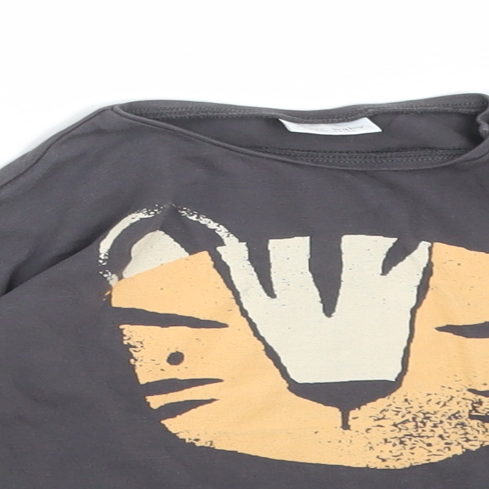 NEXT Baby Grey  Cotton Basic T-Shirt Size 9-12 Months Round Neck  - TIGER