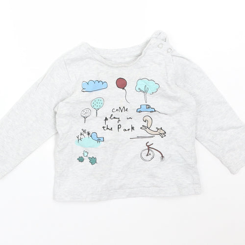 M&S Baby Grey  Cotton Basic T-Shirt Size 9-12 Months Round Neck  - COME PLAY IN THE PARK