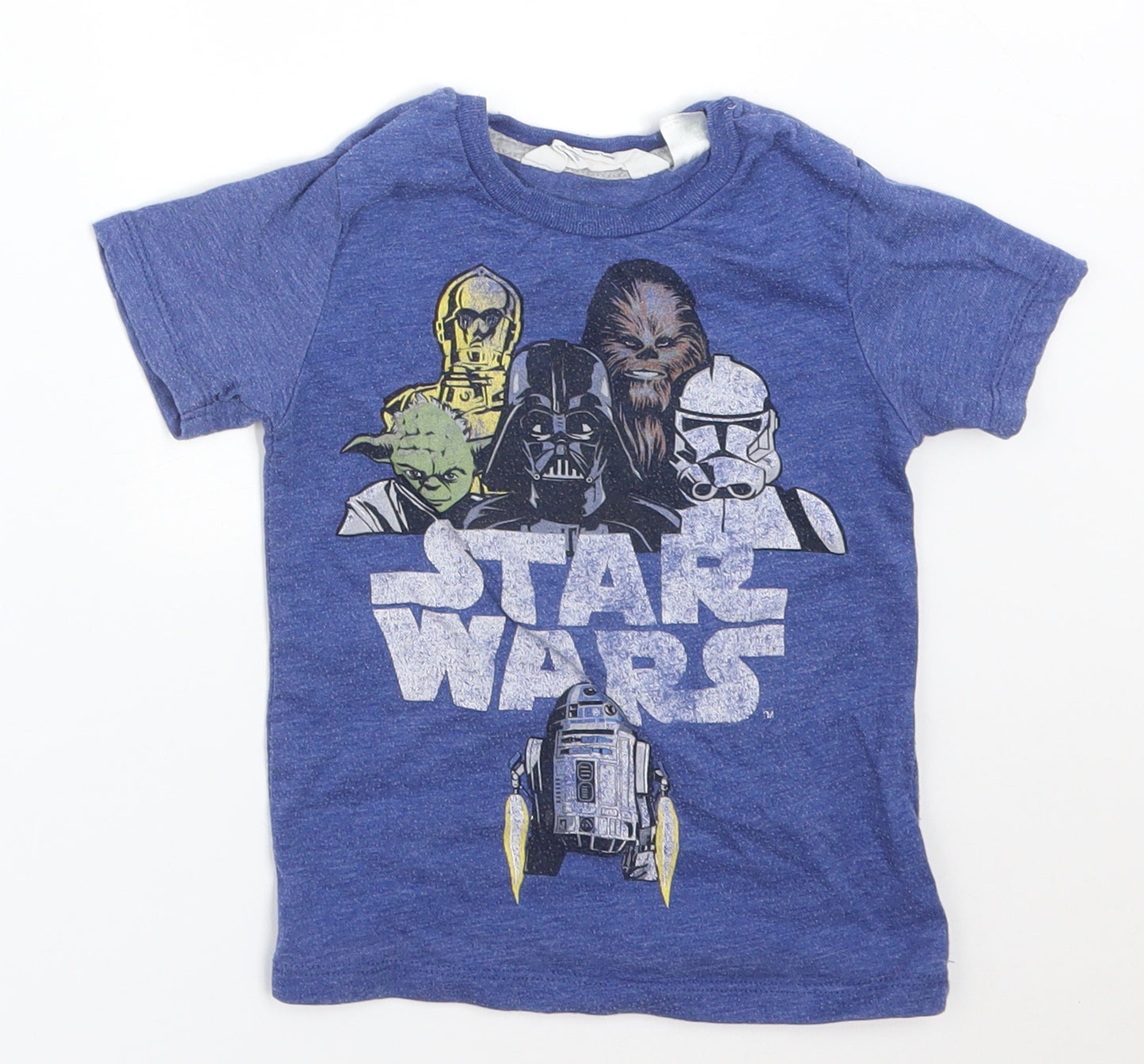 H&M Boys Blue  Cotton Basic T-Shirt Size 24 Months Round Neck  - STAR WARS
