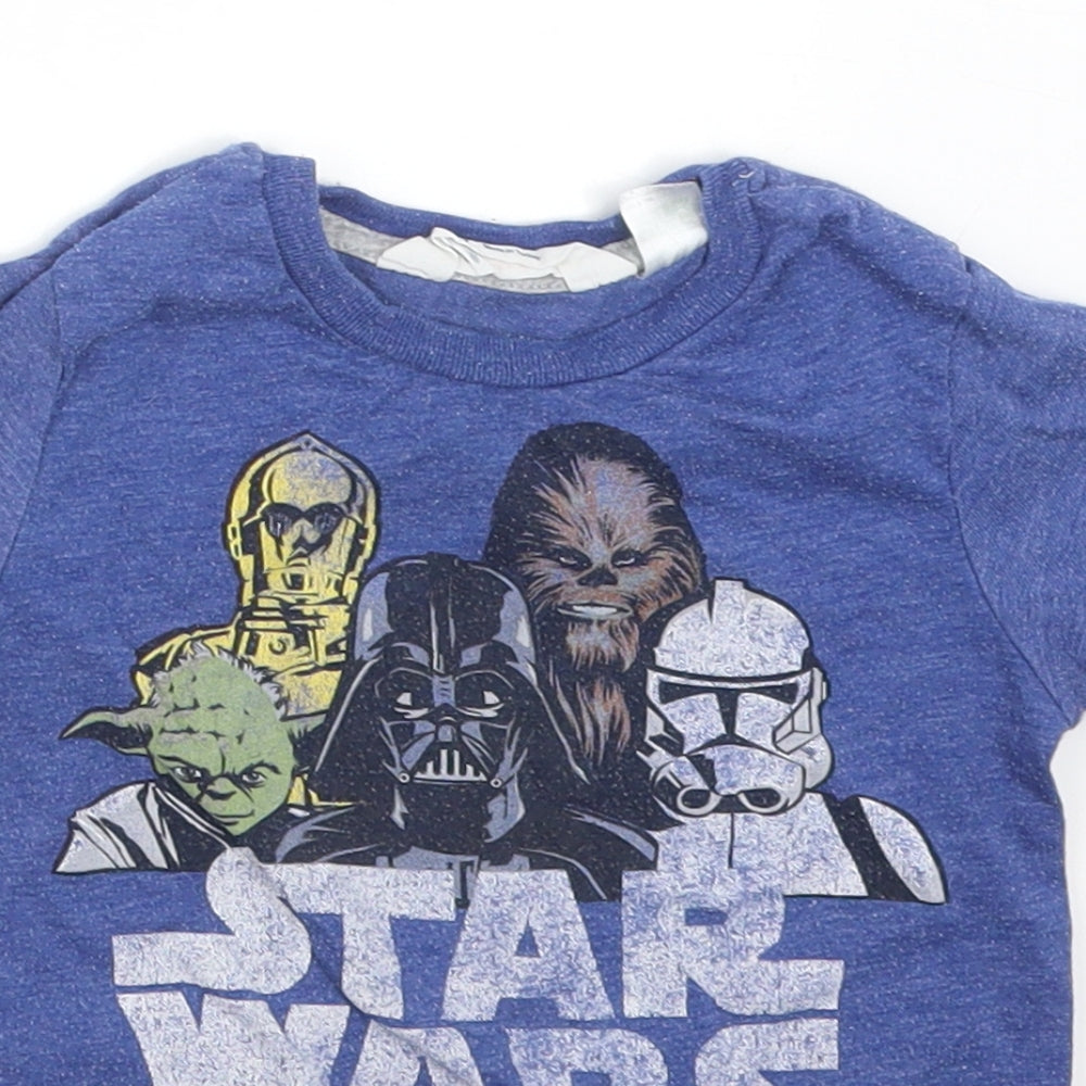 H&M Boys Blue  Cotton Basic T-Shirt Size 24 Months Round Neck  - STAR WARS