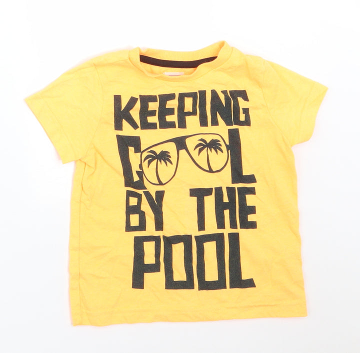 F&F Boys Orange  Cotton Basic T-Shirt Size 18-24 Months Round Neck  - KEEPING COOL BY THE POOL