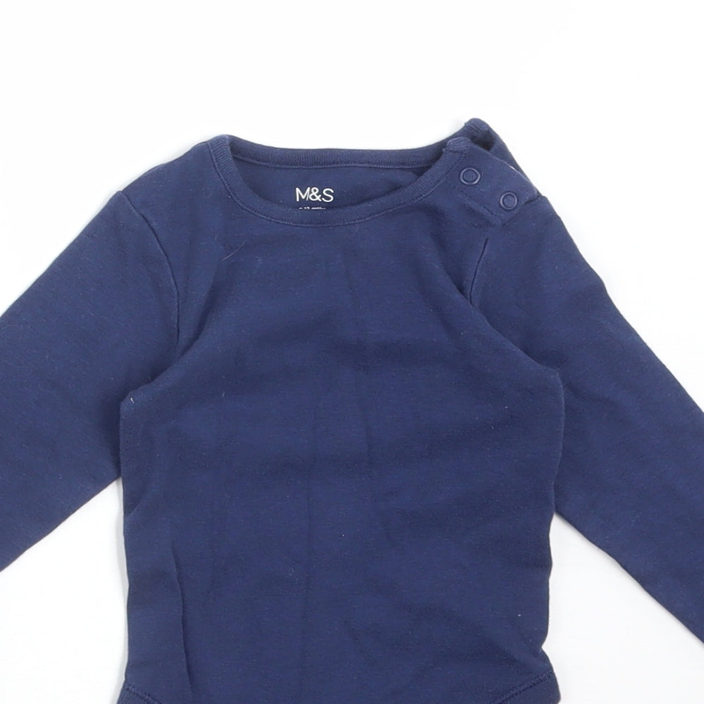 M&S Boys Blue  Cotton Babygrow One-Piece Size 9-12 Months
