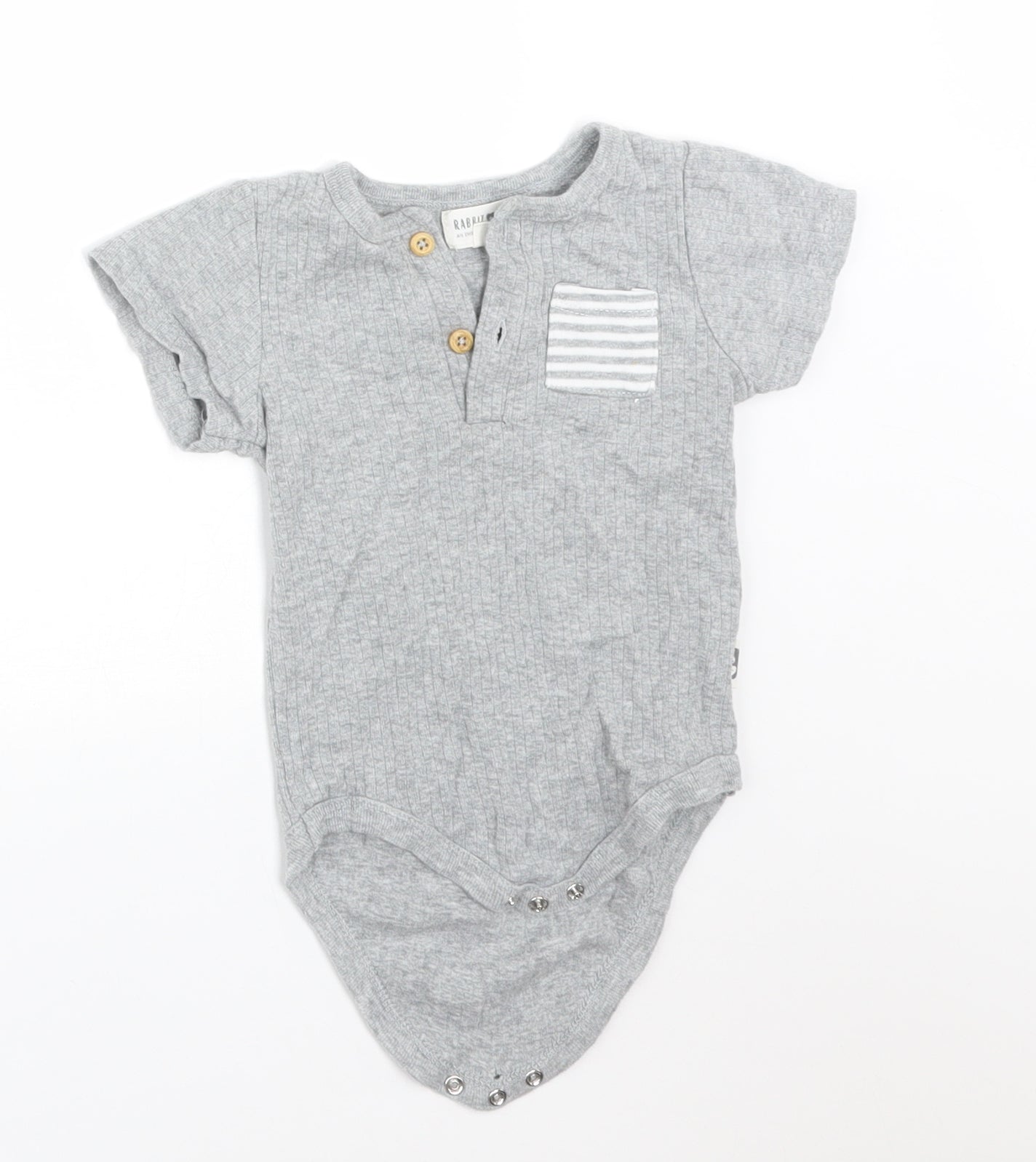 RABBIT BEAR Baby Grey Striped Cotton Babygrow One-Piece Size 6-9 Months