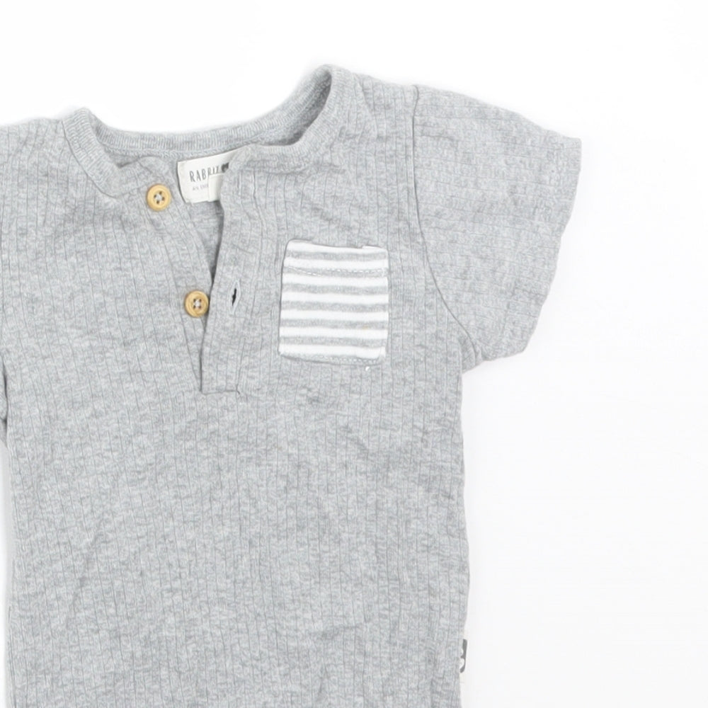 RABBIT BEAR Baby Grey Striped Cotton Babygrow One-Piece Size 6-9 Months