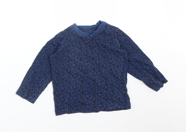 Matalan Girls Blue Animal Print Cotton Basic T-Shirt Size 18-24 Months Round Neck