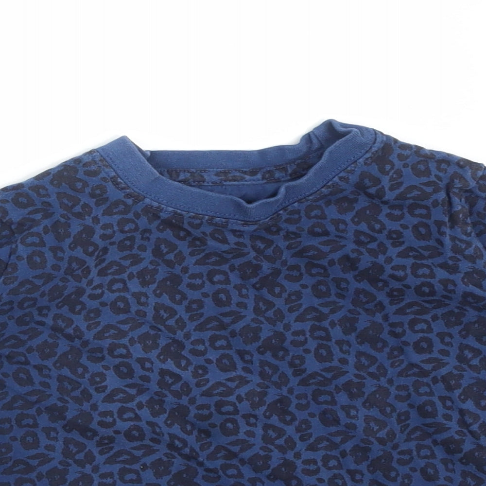 Matalan Girls Blue Animal Print Cotton Basic T-Shirt Size 18-24 Months Round Neck
