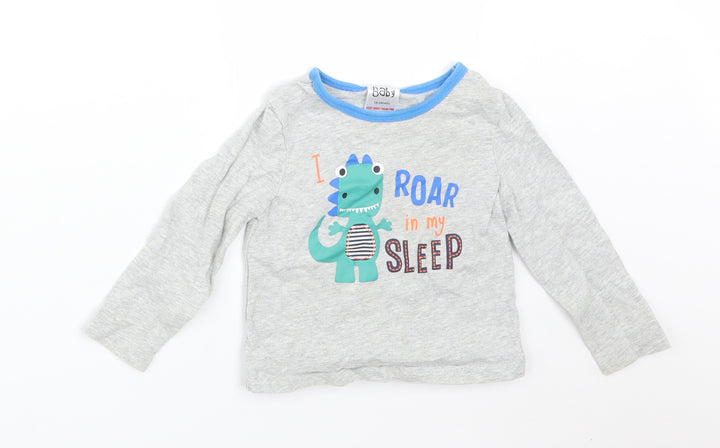 Peacocks Baby Grey  Cotton Basic T-Shirt Size 18-24 Months Round Neck  - I ROAR IN MY SLEEP