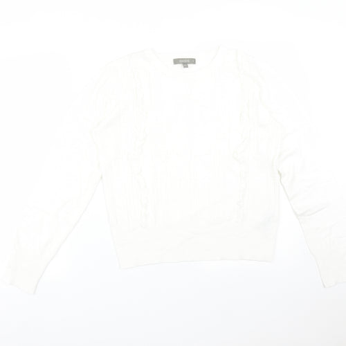 Oasis Womens White Striped Viscose Basic T-Shirt Size M Round Neck