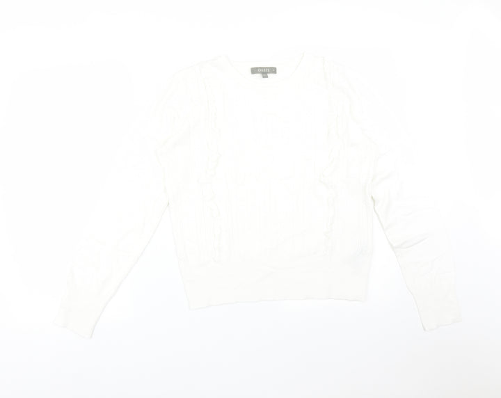 Oasis Womens White Striped Viscose Basic T-Shirt Size M Round Neck