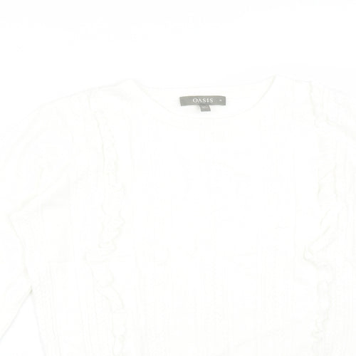 Oasis Womens White Striped Viscose Basic T-Shirt Size M Round Neck