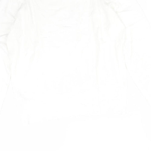 Oasis Womens White Striped Viscose Basic T-Shirt Size M Round Neck