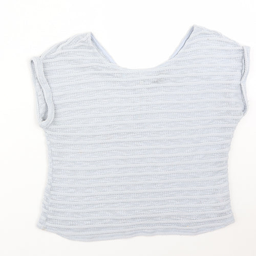 New Look Womens Blue Striped Polyester Basic T-Shirt Size 12 Round Neck