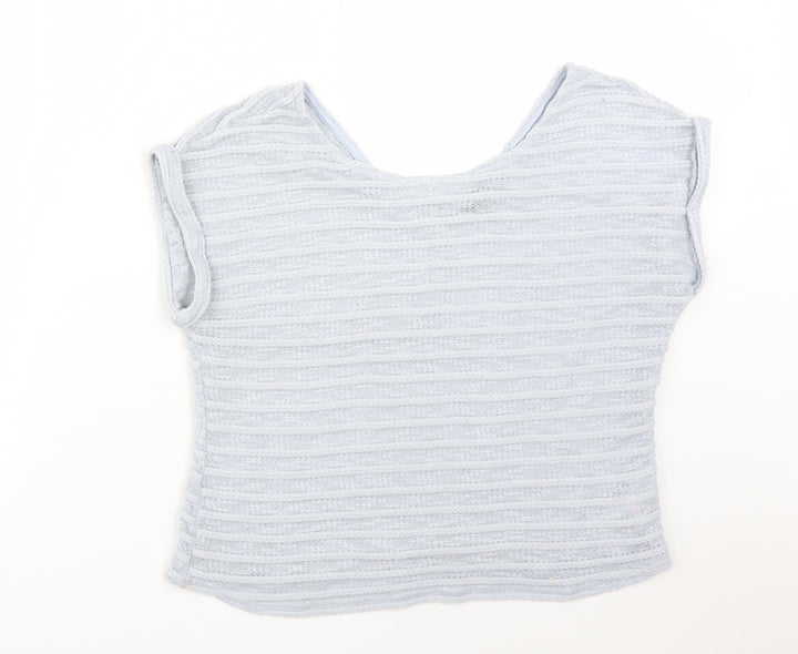 New Look Womens Blue Striped Polyester Basic T-Shirt Size 12 Round Neck