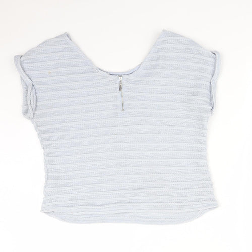 New Look Womens Blue Striped Polyester Basic T-Shirt Size 12 Round Neck
