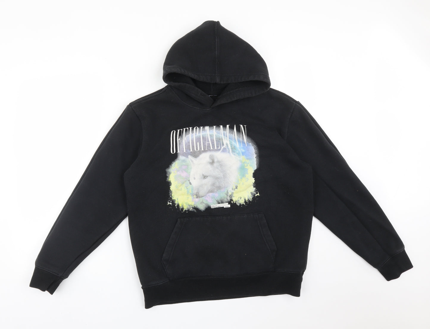 Boohoo Mens Black  Cotton Pullover Hoodie Size S   - OFFICIALMAN WOLF