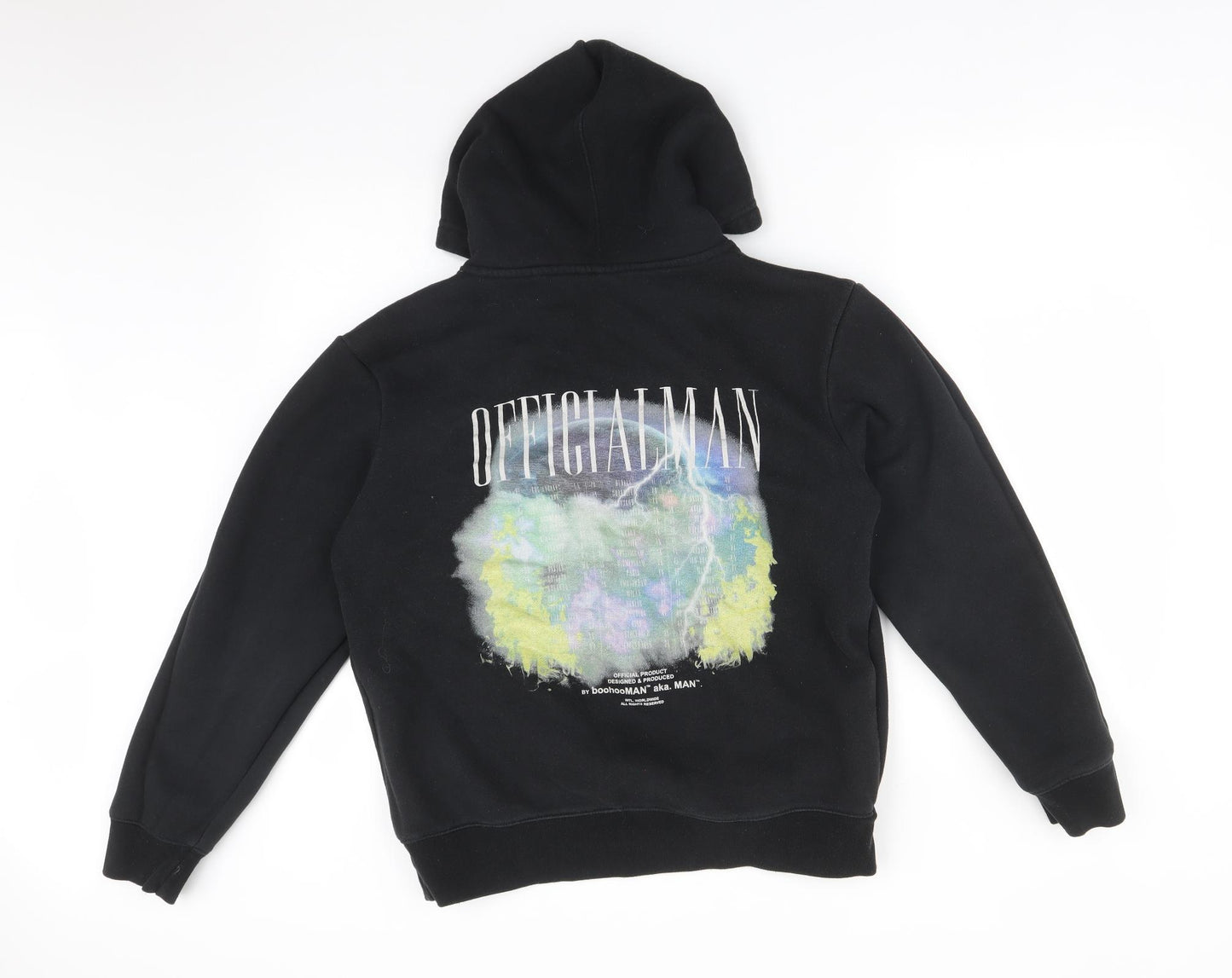 Boohoo Mens Black  Cotton Pullover Hoodie Size S   - OFFICIALMAN WOLF