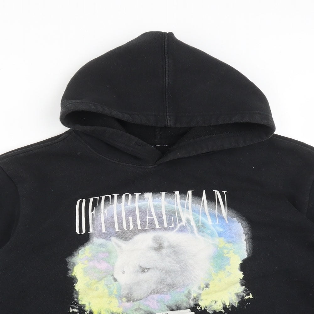 Boohoo Mens Black  Cotton Pullover Hoodie Size S   - OFFICIALMAN WOLF