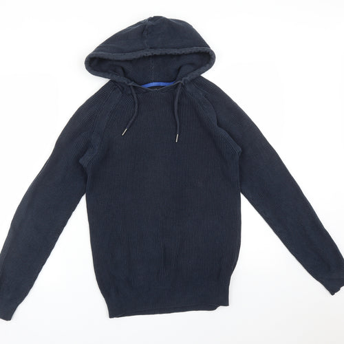 NEXT Mens Blue Striped Cotton Pullover Hoodie Size XS