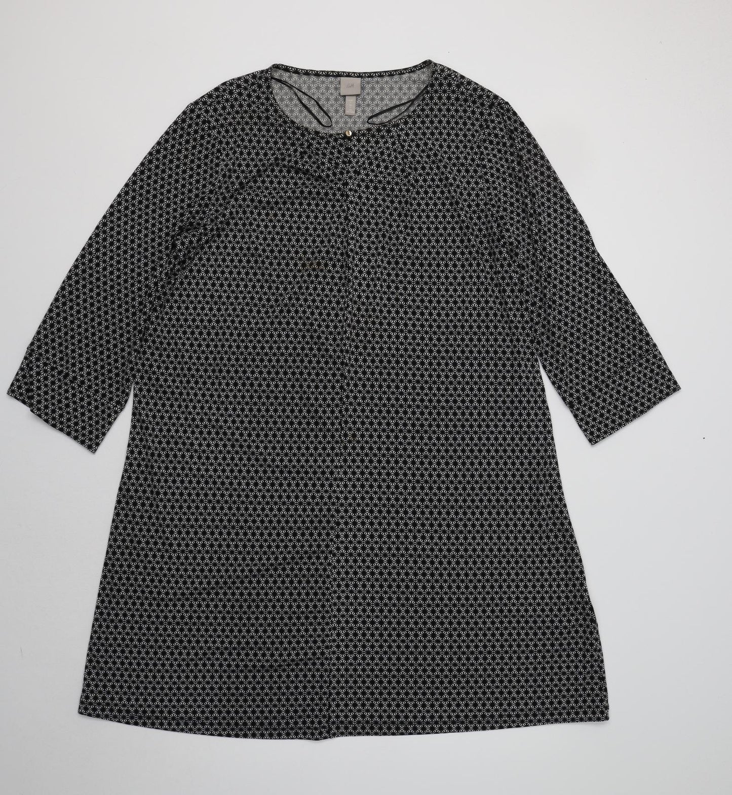 H&M Womens Black Geometric Polyester A-Line  Size L Crew Neck