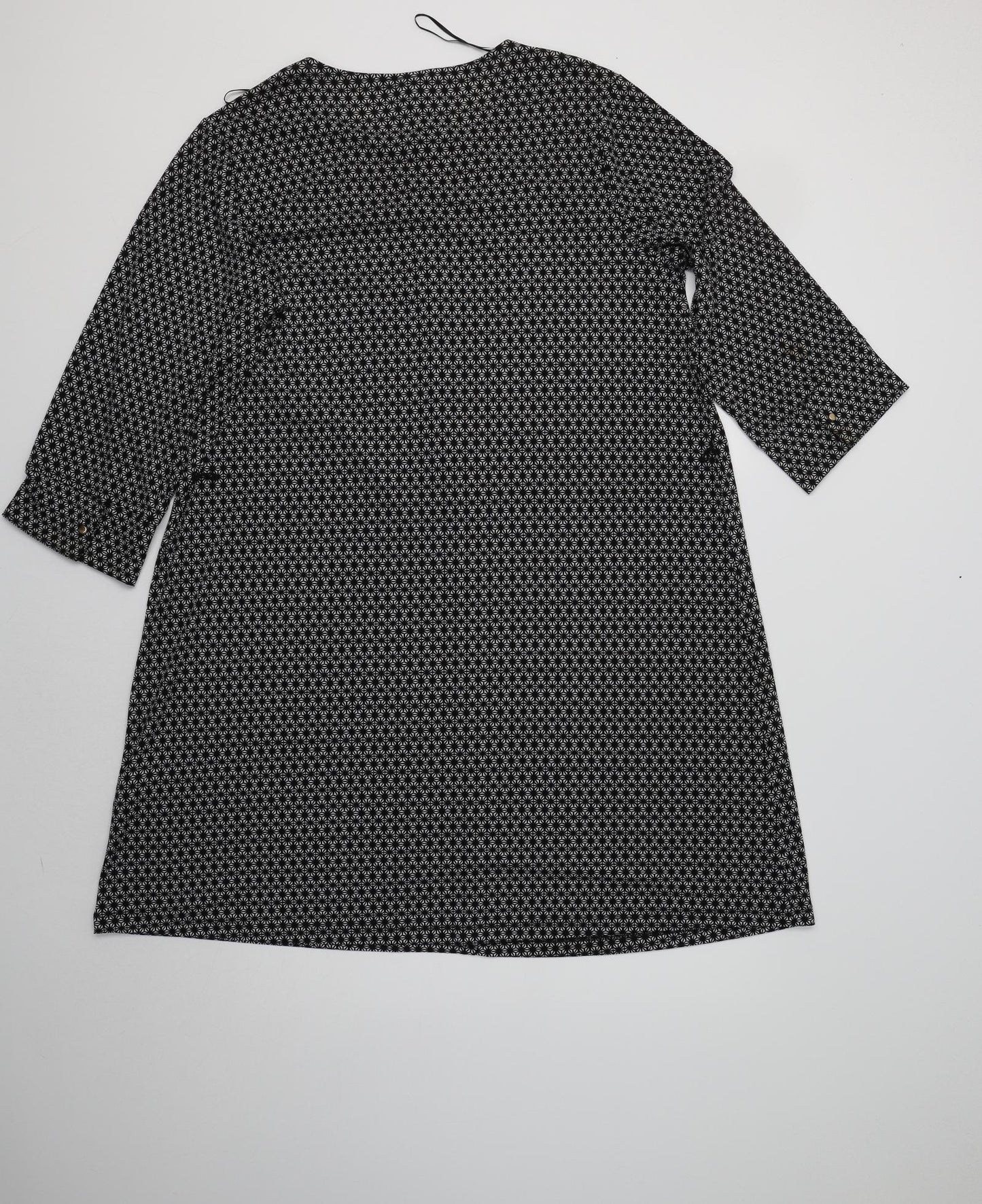 H&M Womens Black Geometric Polyester A-Line  Size L Crew Neck
