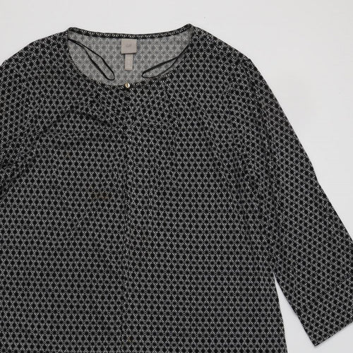 H&M Womens Black Geometric Polyester A-Line  Size L Crew Neck