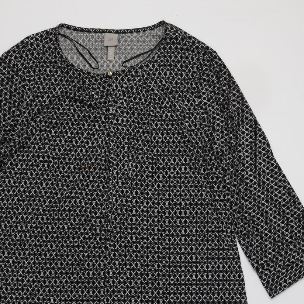 H&M Womens Black Geometric Polyester A-Line  Size L Crew Neck