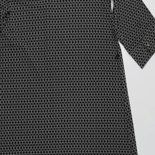 H&M Womens Black Geometric Polyester A-Line  Size L Crew Neck