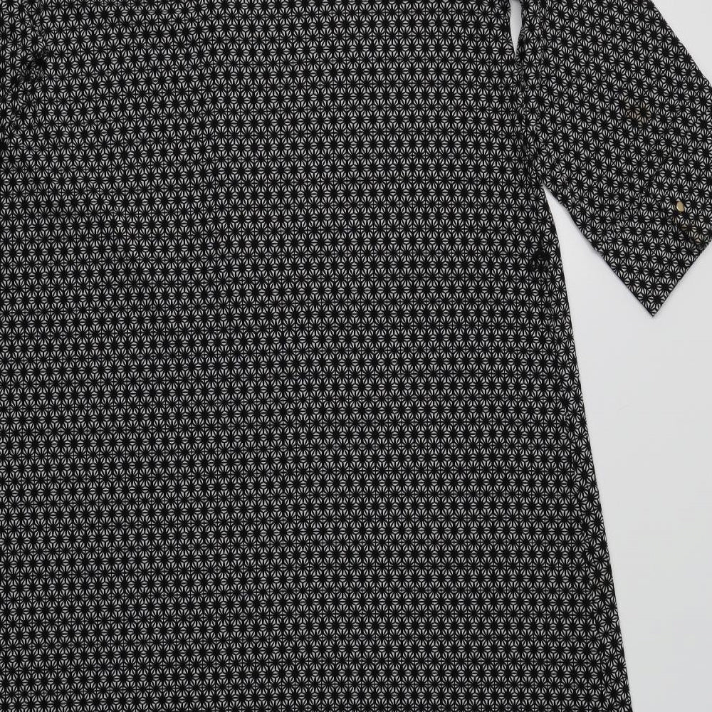 H&M Womens Black Geometric Polyester A-Line  Size L Crew Neck