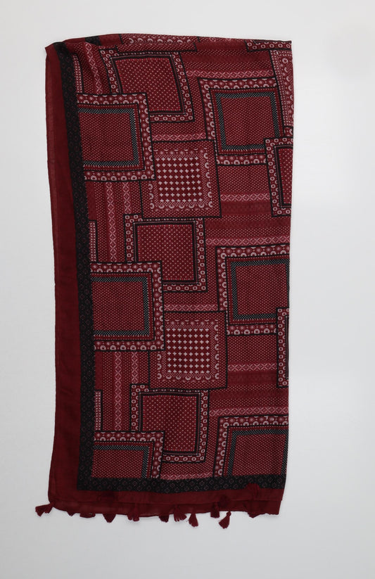 Front view of Preworn women’s red geometric polyester scarf