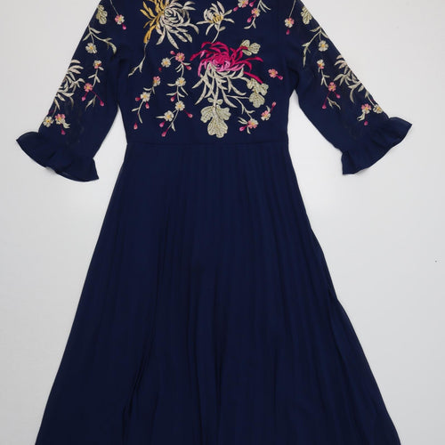 ASOS Womens Blue Floral Polyester A-Line  Size 10 Mock Neck