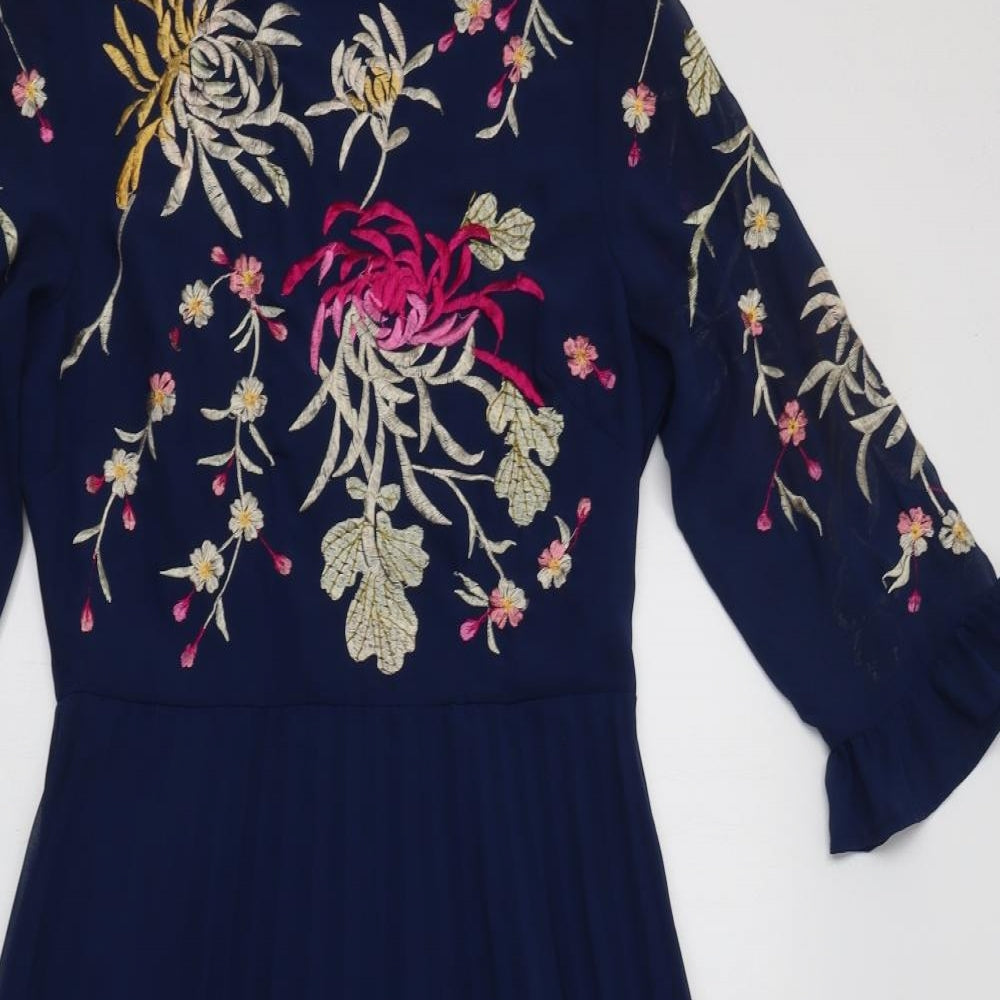 ASOS Womens Blue Floral Polyester A-Line  Size 10 Mock Neck