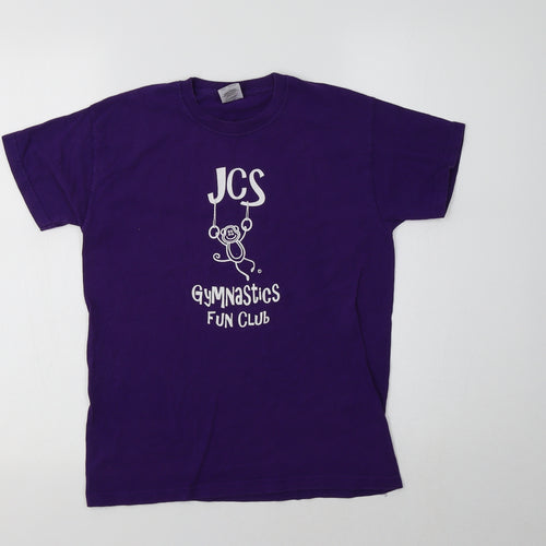 Fruit of the Loom Girls Purple  Cotton Basic T-Shirt Size 9-10 Years Crew Neck  - Gymnastics