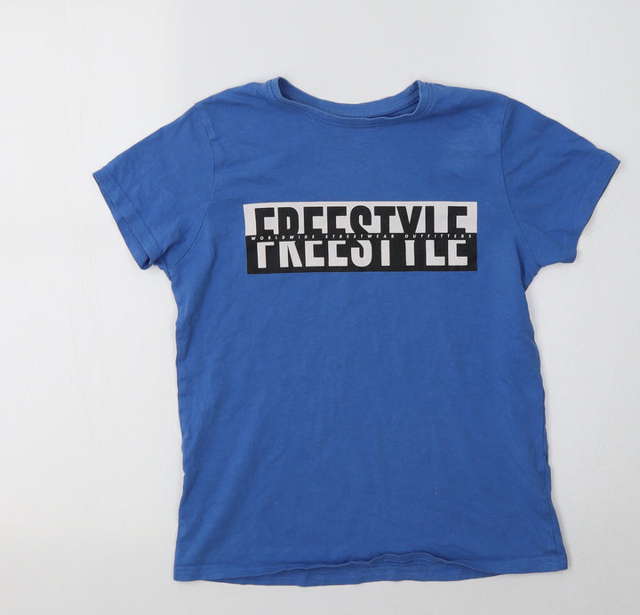 Primark Boys Blue  Cotton Basic T-Shirt Size 9-10 Years Crew Neck  - Freestyle