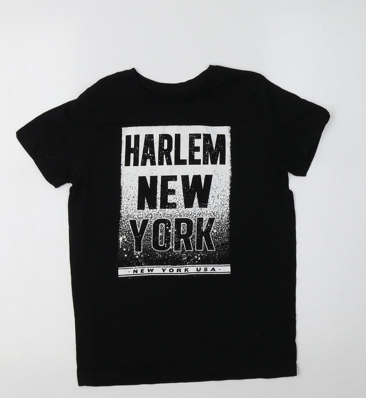 Primark Boys Black Cotton Basic T-Shirt Size 8-9 Years Crew Neck - Harlem