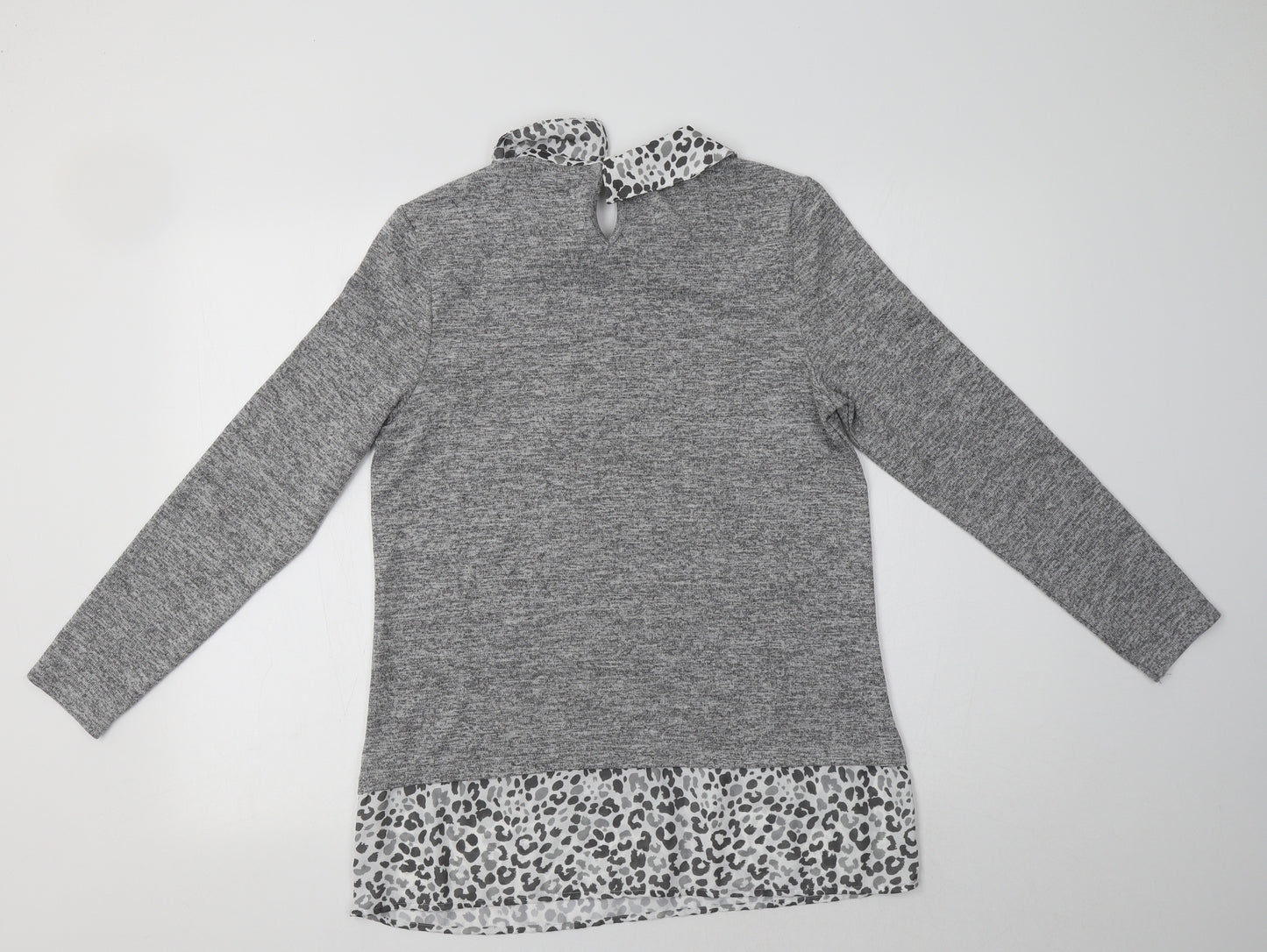 TU Womens Grey Collared Animal Print Polyester Pullover Jumper Size 10