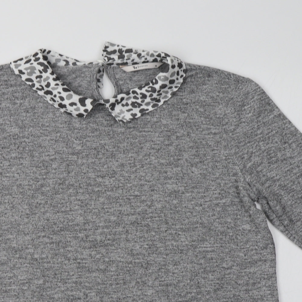 TU Womens Grey Collared Animal Print Polyester Pullover Jumper Size 10