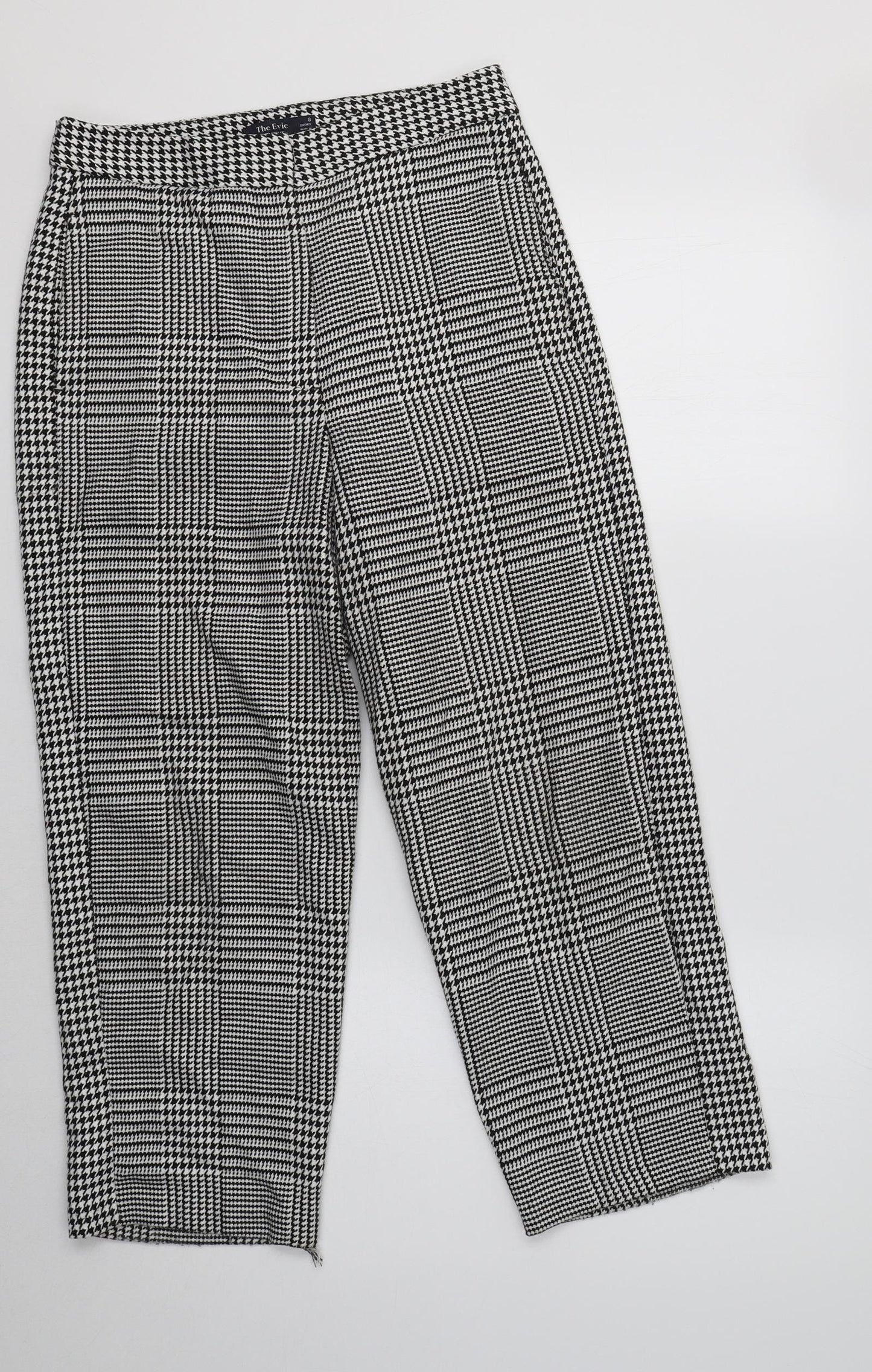 M&S Womens Grey Check Polyester Dress Pants Trousers Size 8 L24 in Regular
