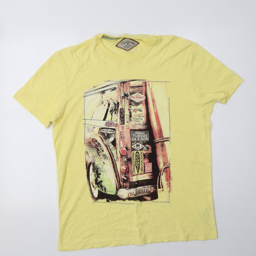 Mantaray Mens Yellow  Cotton  T-Shirt Size S Crew Neck